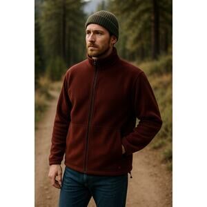 Woolrich Men’s Full-Zip Fleece Jacket — Mulberry Brown — Size L